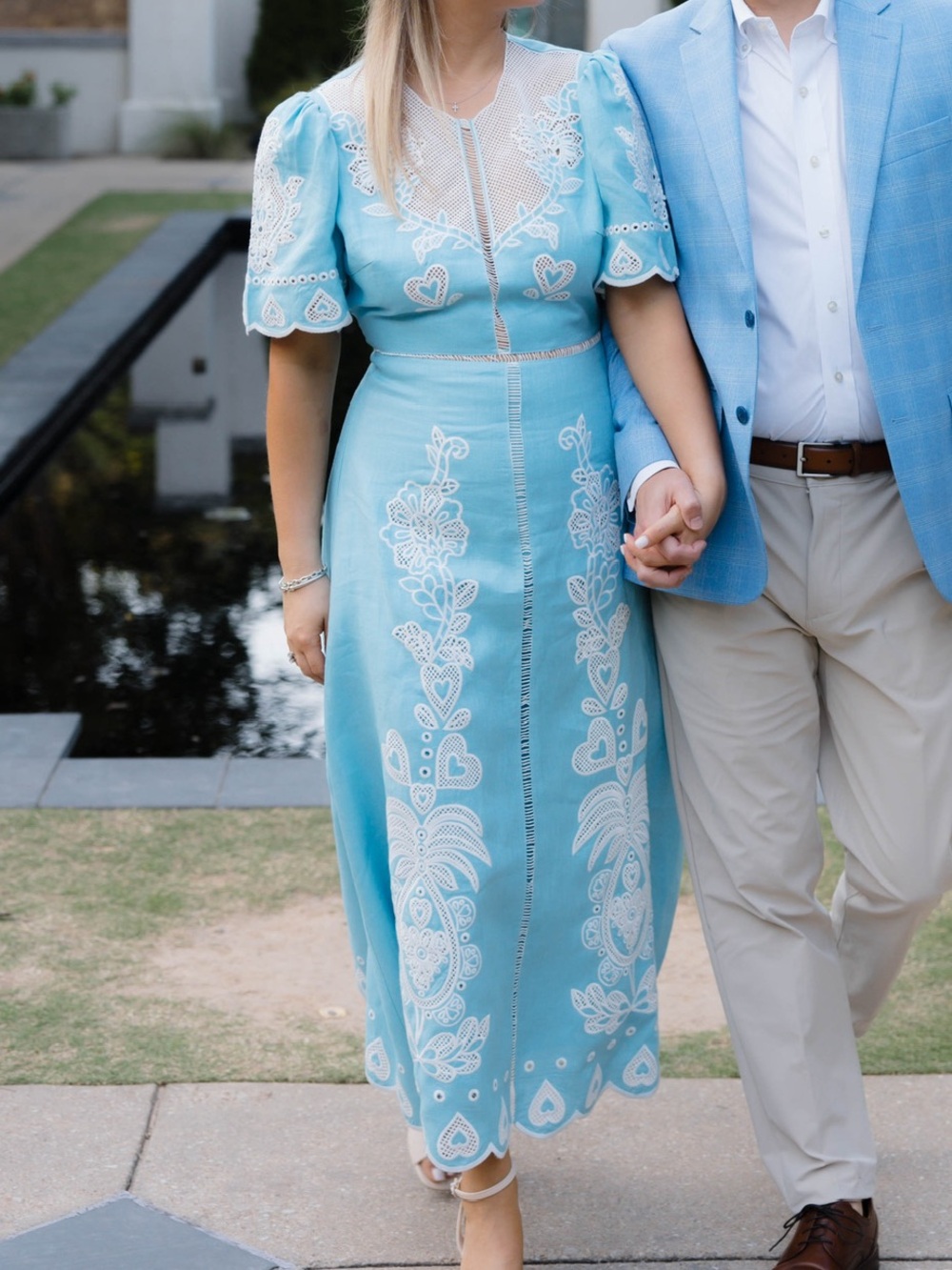 FARM Rio Light Blue Embroidery Short Sleeve Midi Dress - Picture 5 of 5